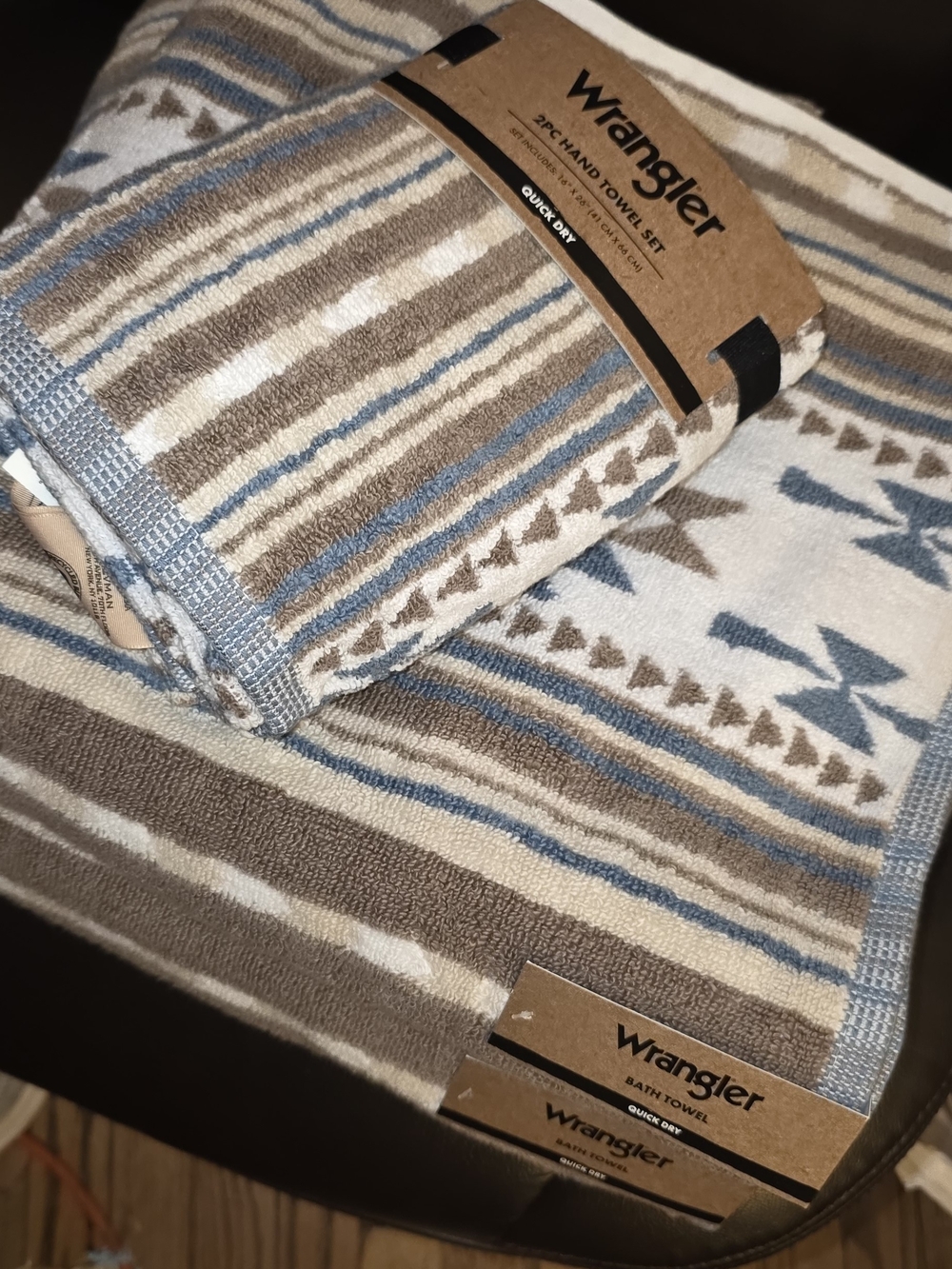 Wrangler Striped Southwestern Hand & Bath Towel Set - Blue, Brown, Cream